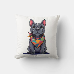Cute Pitbull Frenchie Dog with Bandana Art Throw Pillow
