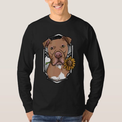 Cute Pitbull Holding Sunflower For Pitbulls  Dogs T_Shirt