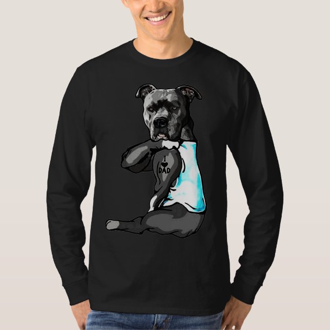 Cute Pitbull I Love Dad T-Shirt (Front)