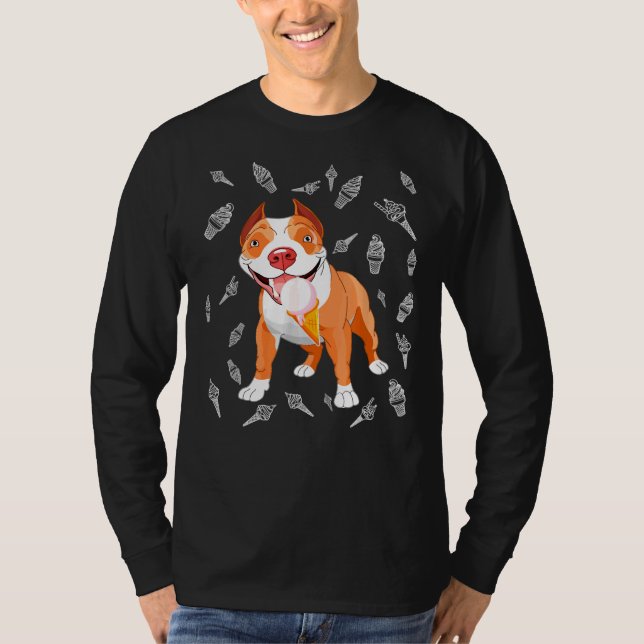 Cute Pitbull Ice Cream Lover Funny Ice Cream Cone T-Shirt (Front)