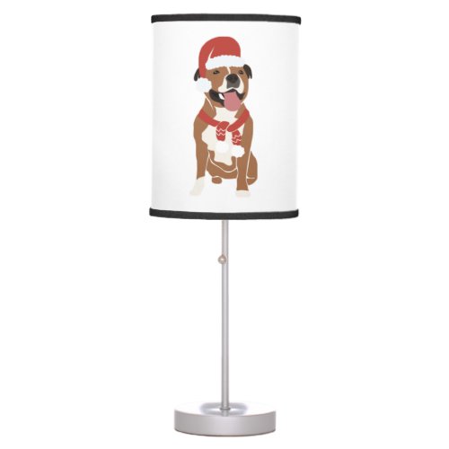 Cute Pitbull in ChristmasSanta Hat   Table Lamp