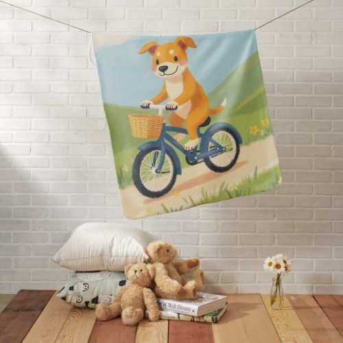 Cute Pitbull Puppy Bicycle Pastel Baby Blanket