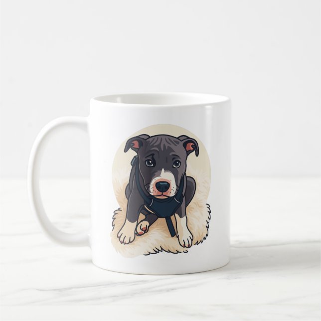 Cute Pitbull Puppy Dog Cartoon Design Coffee Mug (Left)