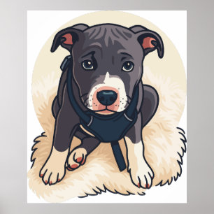 Cute Pitbull Puppy Dog Cartoon Design Poster