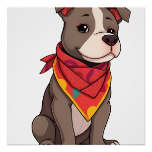 Cute Pitbull with Bandana Adorable Dog Lover Gif Poster