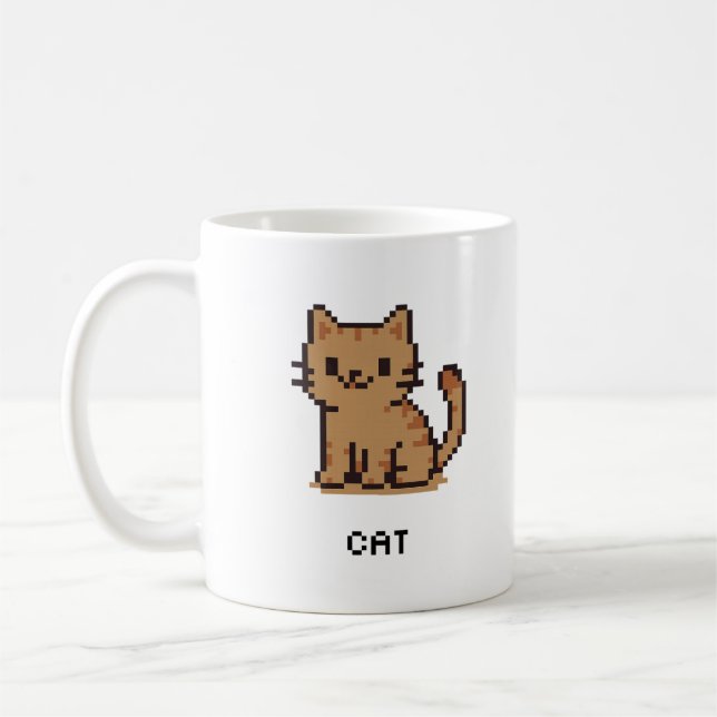 Cute Pixel Art Cat Mug (Left)