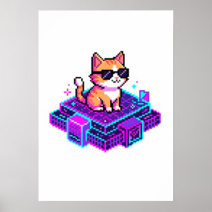 Cute Pixel Art Cool Cat with Sunglasses Poster