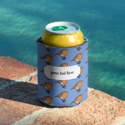 Cute Pixel Art European Robin Red Breast Pattern Can Cooler