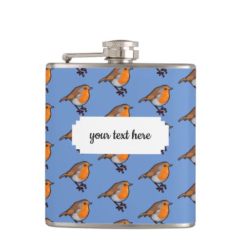 Cute Pixel Art European Robin Red Breast Pattern Flask