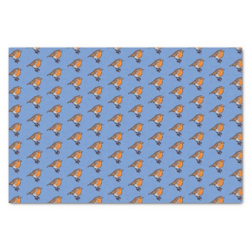 Cute Pixel Art European Robin Red Breast Pattern Tissue Paper