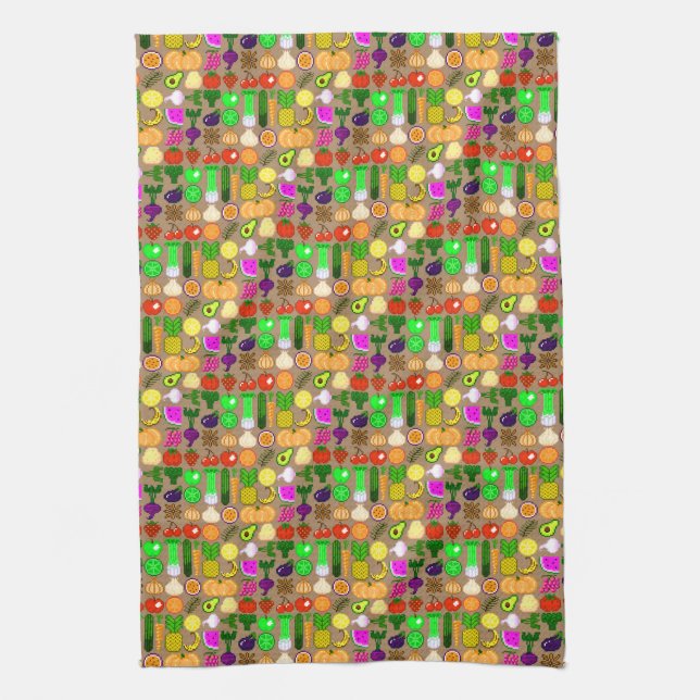 Cute Pixel Art Fruit & Vegetable Kitchen Towel (Vertical)