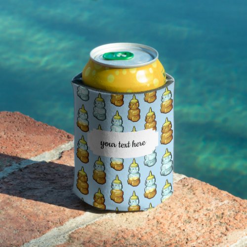 Cute Pixel Art Honey Bear Bottles Pattern Can Cooler