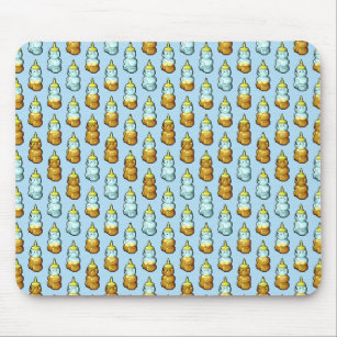 Cute Pixel Art Honey Bear Bottles Pattern Mouse Pad
