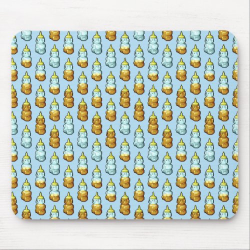 Cute Pixel Art Honey Bear Bottles Pattern Mouse Pad