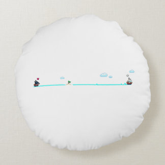 Cute Pixel Art Pirate Ship Chase Merchant Ship Round Pillow