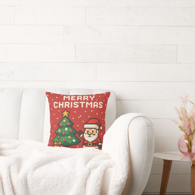 Cute pixel art Santa Claus Throw Pillow (Couch)