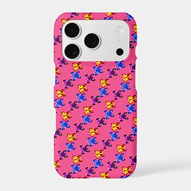 Cute Pixel Butterfly Pattern Hot Pink Background iPhone Case (Back)