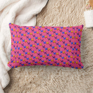 Cute Pixel Butterfly Pattern Hot Pink Background Lumbar Pillow