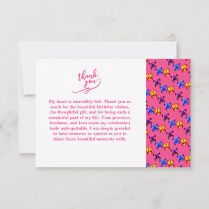 Cute Pixel Butterfly Pattern Hot Pink Background Thank You Card