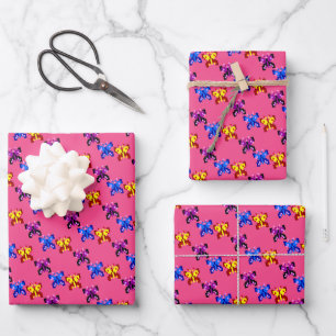 Cute Pixel Butterfly Pattern Hot Pink Background Wrapping Paper Sheets