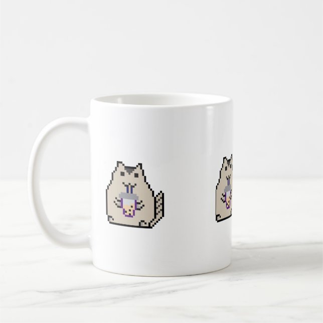 “Cute Pixel Cat with Bubble Tea – Retro 8-Bit Styl Coffee Mug (Left)