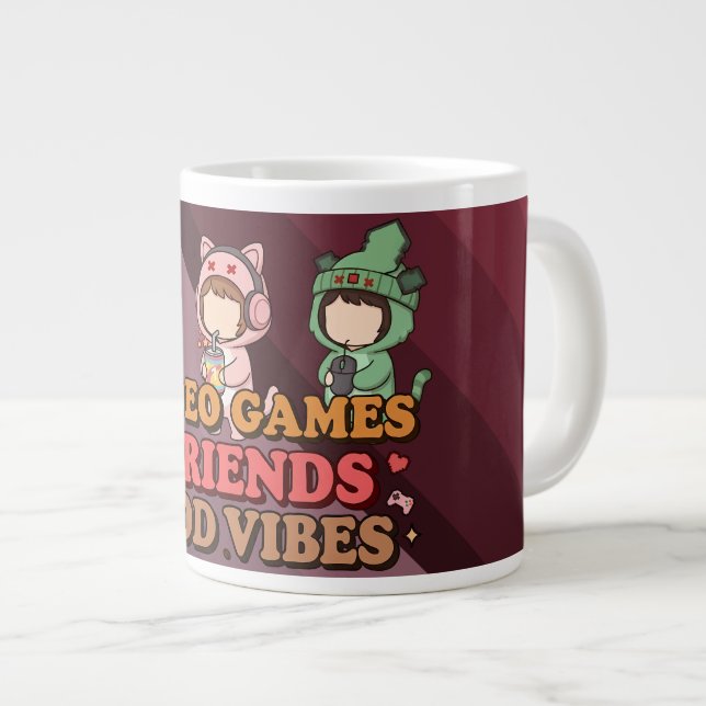 Cute Pixel Gamer Friends Art Piece Giant Coffee Mug (Front Right)