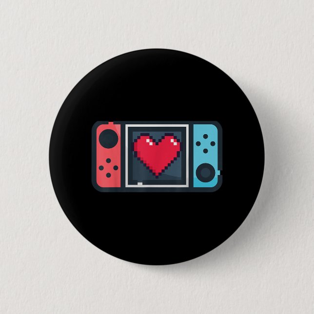 Cute Pixel Heart Gamer Valentines Day T For Men Wo Button (Front)