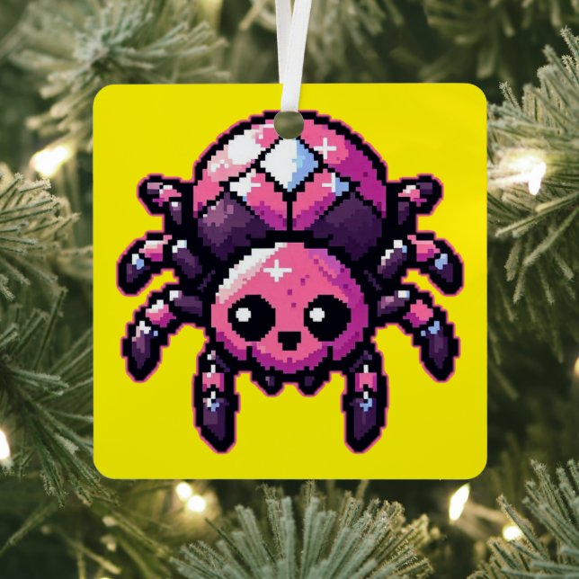 Cute Pixel Spider Metal Ornament (Insitu)