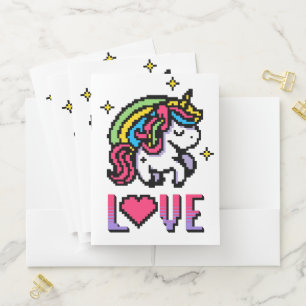 Cute Pixel Unicorn Love Retro Gaming Pocket Folder