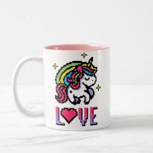 Cute Pixel Unicorn Love Retro Gaming Two-Tone Coffee Mug