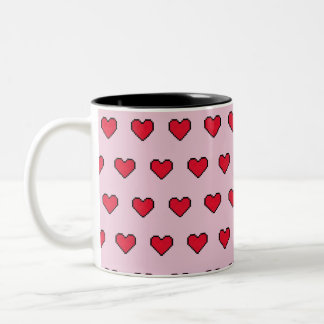 Cute pixelated heart shape Two-Tone coffee mug