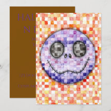 Cute Pixelated Skeleton Face Halloween Party Invit