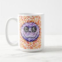 Cute Pixelated Skeleton Face White Ceramic Mug
