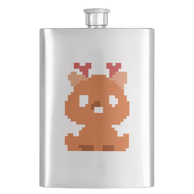 Cute pixeled deer baby playing cards watch flask (Front)