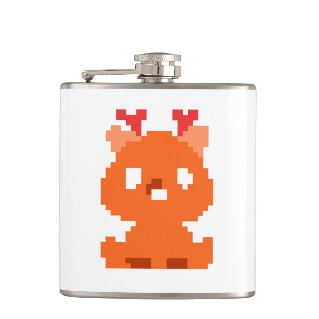 Cute pixeled deer baby playing cards watch flask (Front)