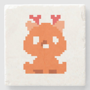 Cute pixeled deer baby playing cards watch stone coaster