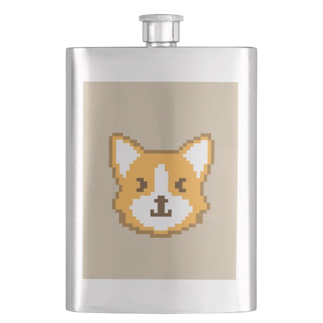 Cute pixeled dog face flask (Front)