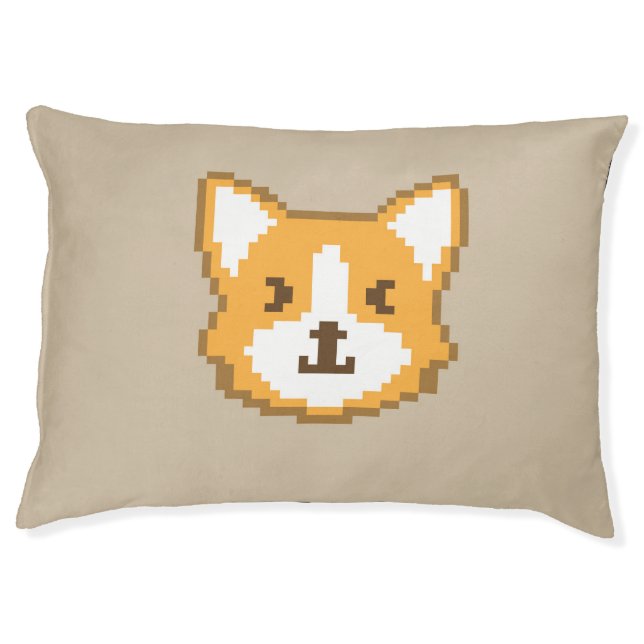 Cute pixeled dog face pet bed (Front)