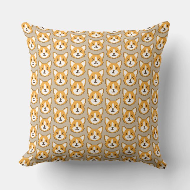 Cute pixeled dog face throw pillow (Front)