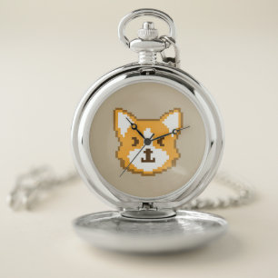 Cute pixeled dog face throw pillow pocket watch