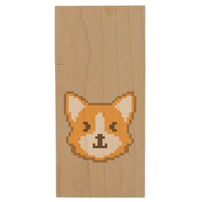 Cute pixeled dog face throw pillow wood flash drive (Front Vertical)