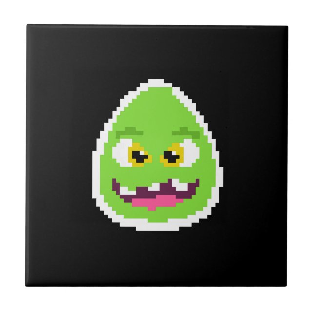 Cute pixeled egg monster ceramic tile (Front)
