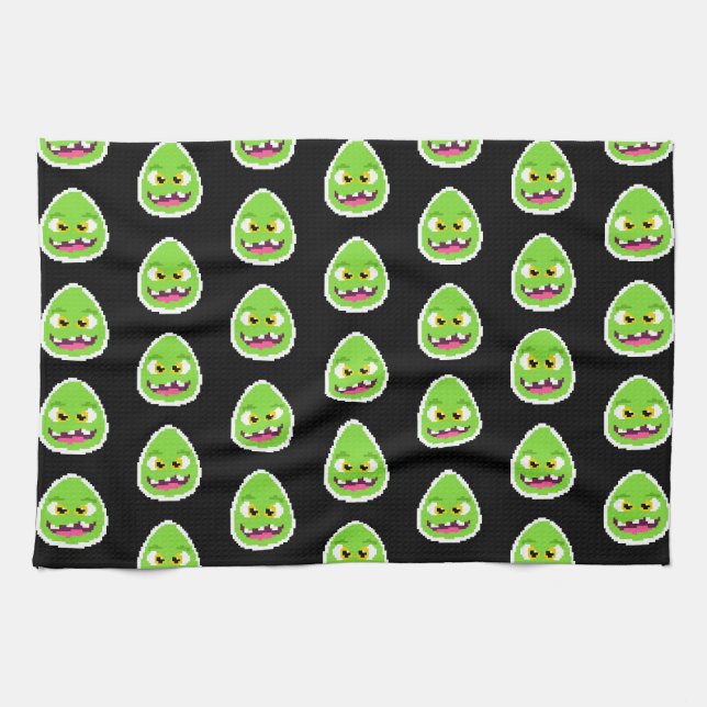Cute pixeled egg monster kitchen towel (Horizontal)