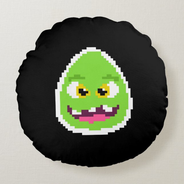 Cute pixeled egg monster round pillow (Front)
