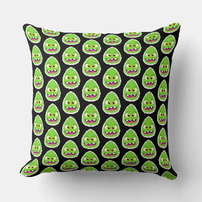 Cute pixeled egg monster throw pillow (Front)