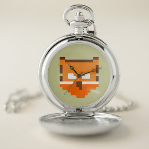 Cute pixeled fox face pocket watch