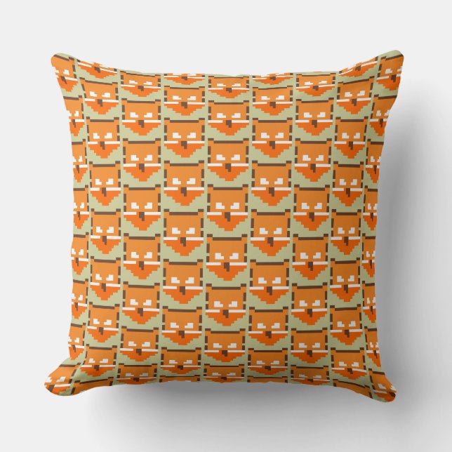 Cute pixeled fox face throw pillow (Front)