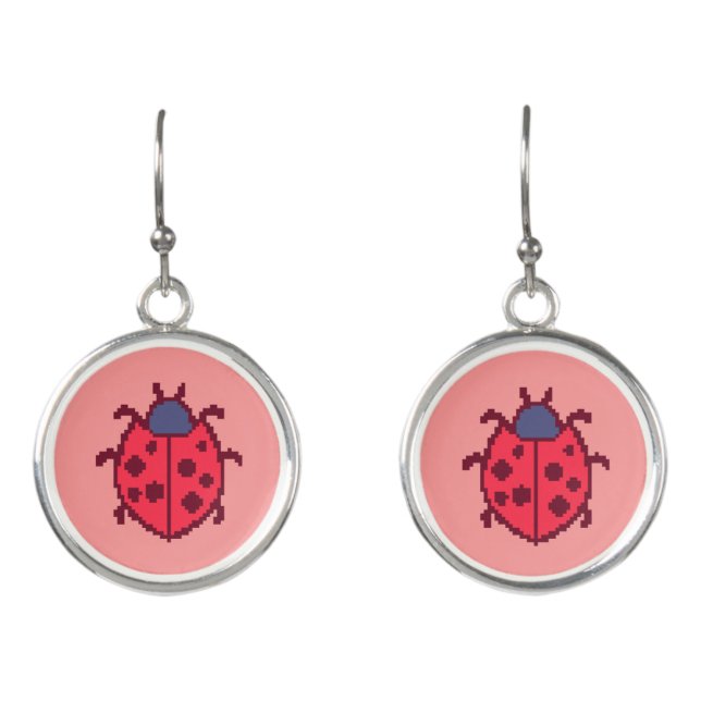 Cute pixeled ladybug insect  earrings (Front)