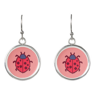 Cute pixeled ladybug insect  throw pillow earrings