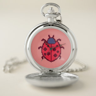 Cute pixeled ladybug insect  throw pillow pocket watch